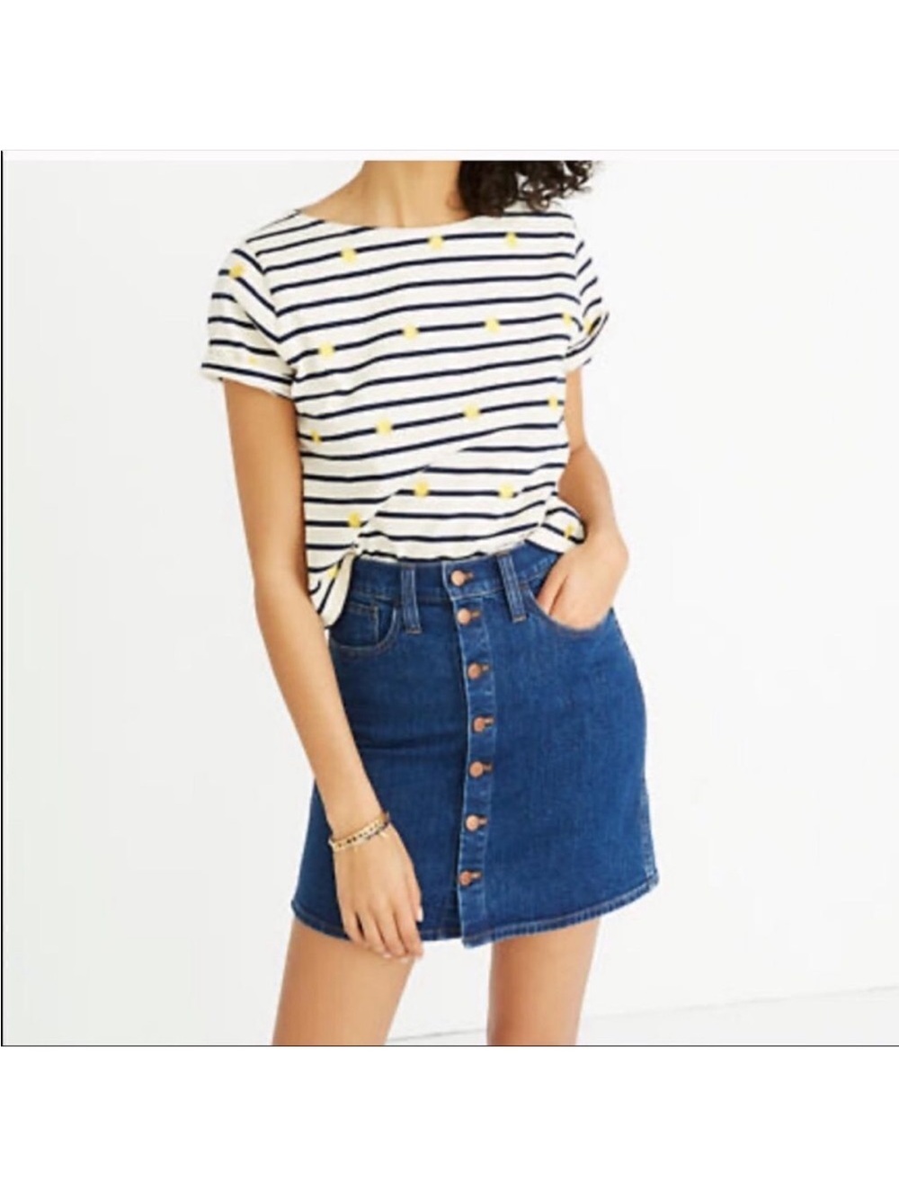 Madewell Arroyo Dark Blue Denim Button-Front Mini Skirt 27